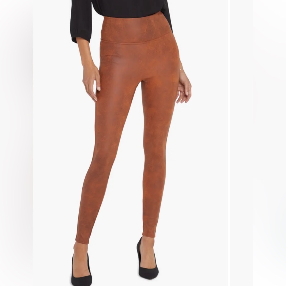 NYDJ Brown Faux Lather Skinny Leggings